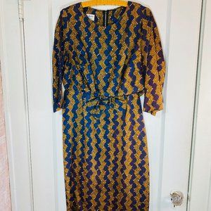Vintage  Edith Martin blue, purple & gold diamond print wiggle dress